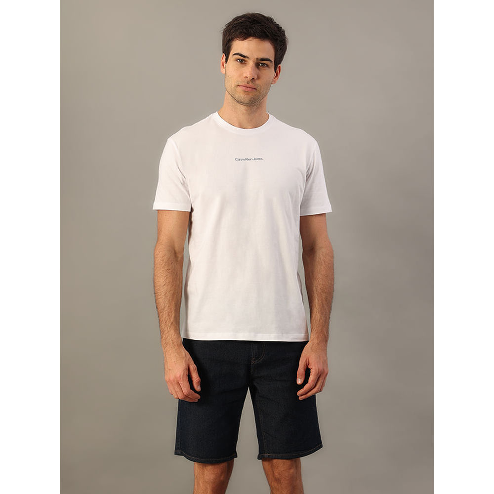 Camiseta Masculina de Algodão Estampa Logo Centralizado Calvin Klein Jeans - Branco