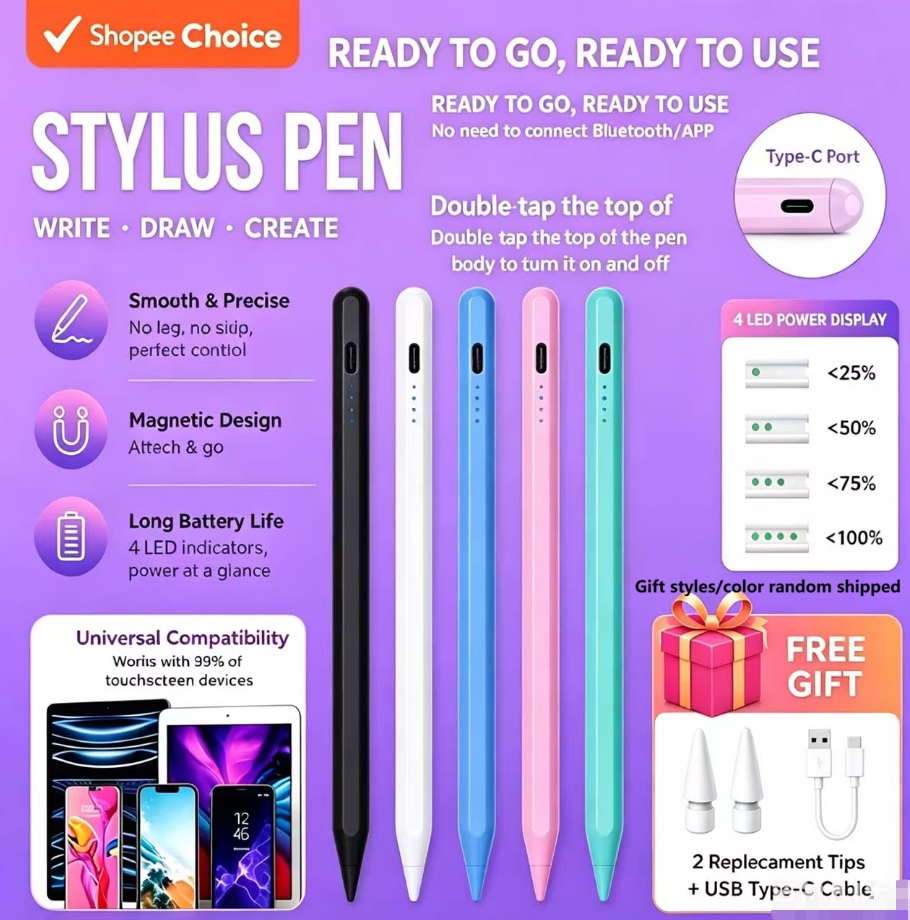 Caneta Universal Stylus New Touch Pencil compatível com Android, iPhone e iPad, carregamento rápido, escrita suave sem