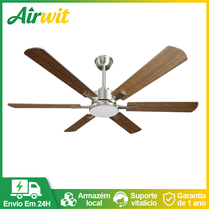 Airwit 52 Inch 6 Pás  Ventilador de Teto com Luminária LED Controle Remoto Silencioso 127/220 Volts potente e silencioso