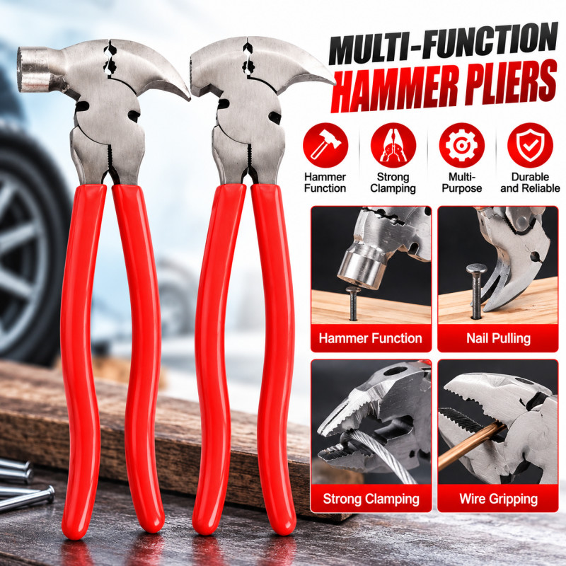 10.5-Inch Fence Pliers, Multi-Function Nail Puller, Hammer, Clamp, and Cutting Tool