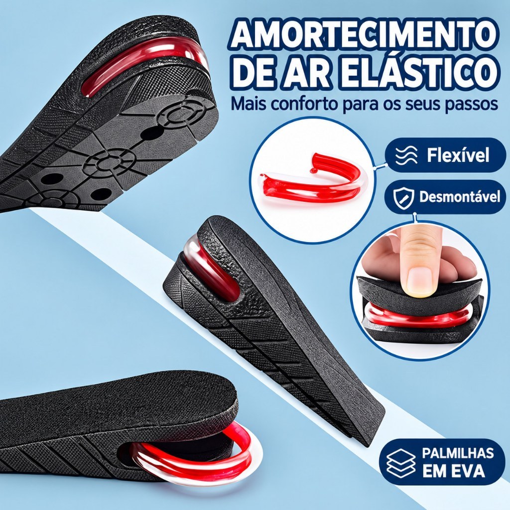 Palmilha Elevador Aumente 3cm de Altura Air Max Anti Impacto em Pvc Alívio Dores nos Pés
