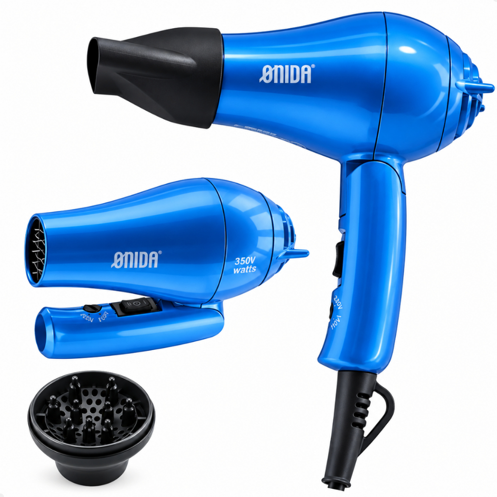 Mini Secador de Cabelo Azul Bivolt Dobrável Portátil com Tecnologia Ionic 2 Velocidades