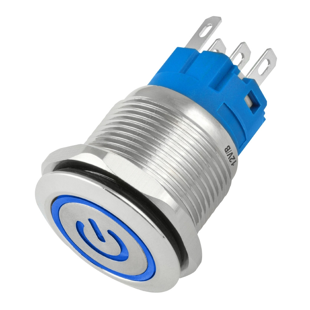 Botão Push-button 19mm Prata 220v 3a C/ Led Azul 12v Storm [F108]