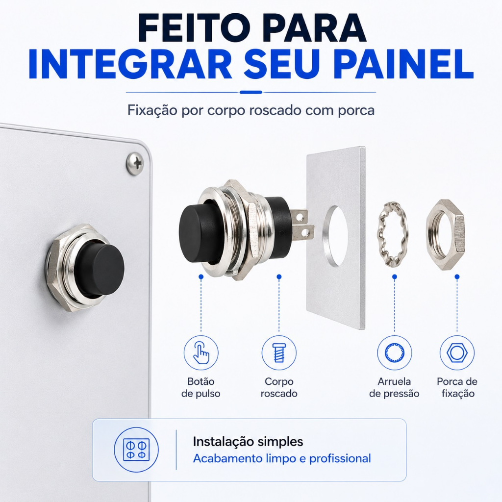 Chave Push Button DS212 Preta - 2 Terminais - Embalagem com 20 Peças para Projetos
