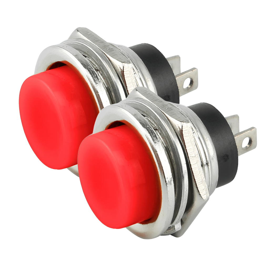 KIT 2 CHAVE PULSO PUSH BUTTON 2 POLOS 13MM VERMELHA 3A 250V PARA COMANDO ELETRICO