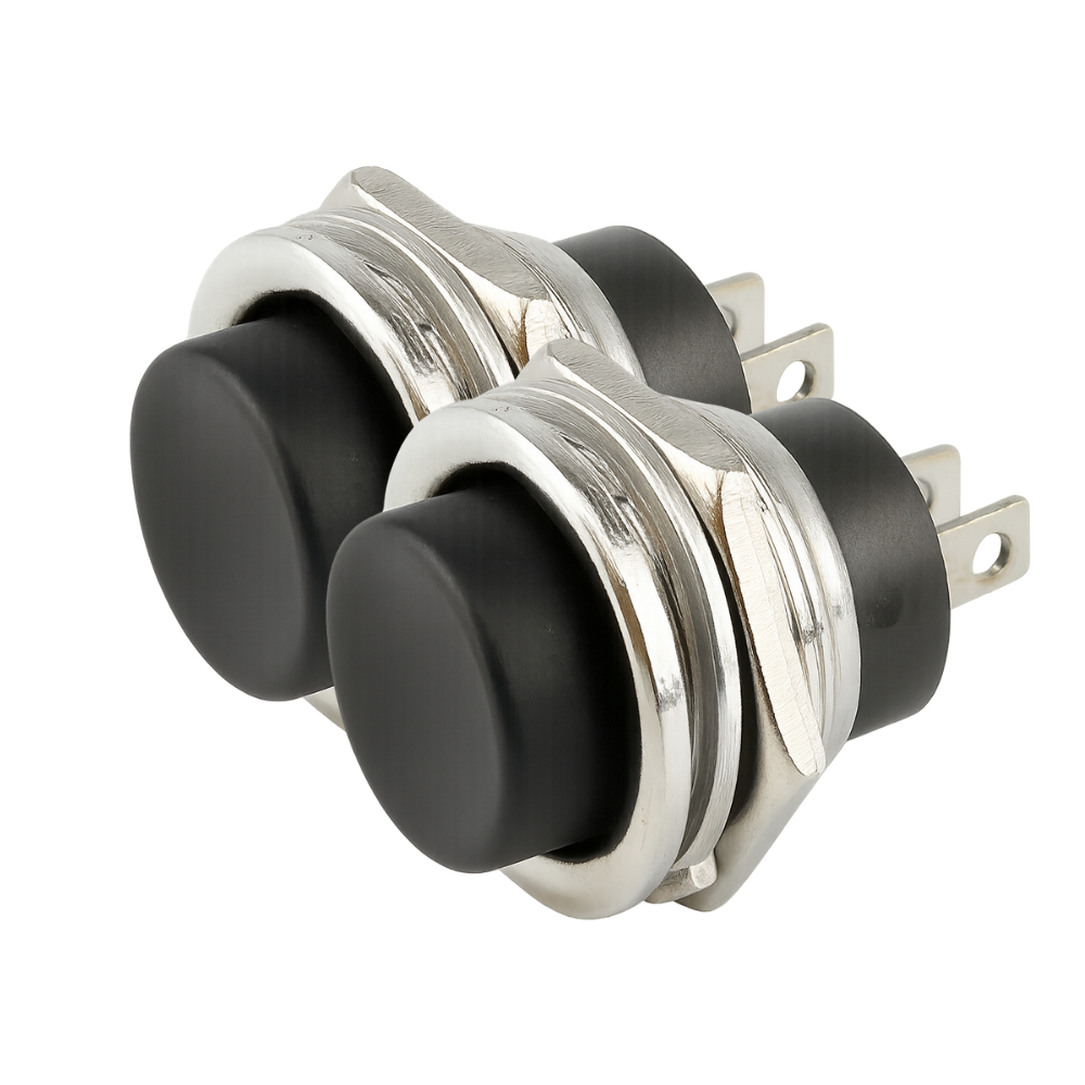 KIT 2 CHAVE PUSH BUTTON SEM TRAVA 2 POLOS METÁLICA 13MM PARA PAINEL ELÉTRICO