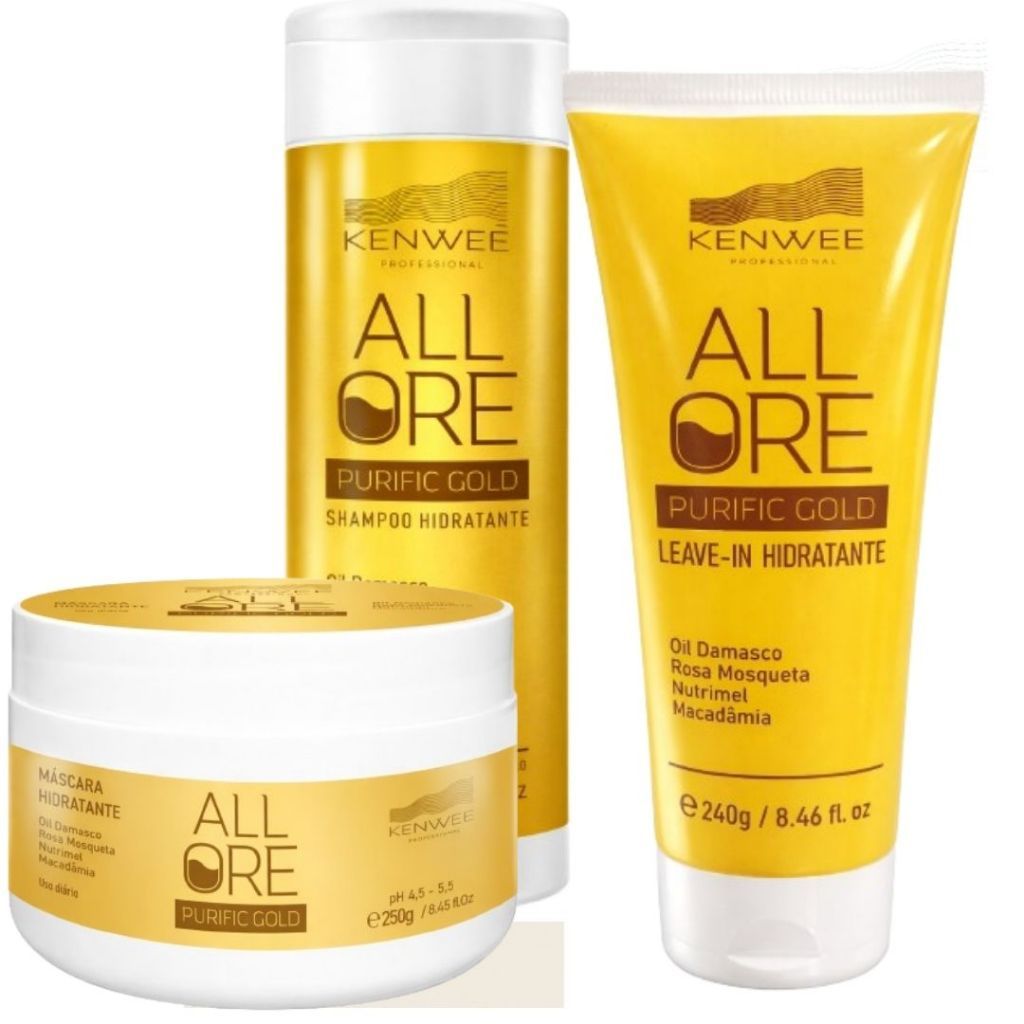 Kit Ritual Dourado - Shampoo Máscara Leave-in Macadâmia All Ore Kenwee
