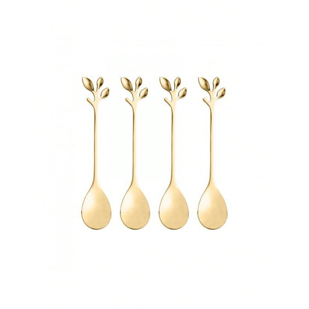 Conj. 4 Colheres Aço Inox p/ Chá Leaves Dourado -Gourmet Envio Rapido