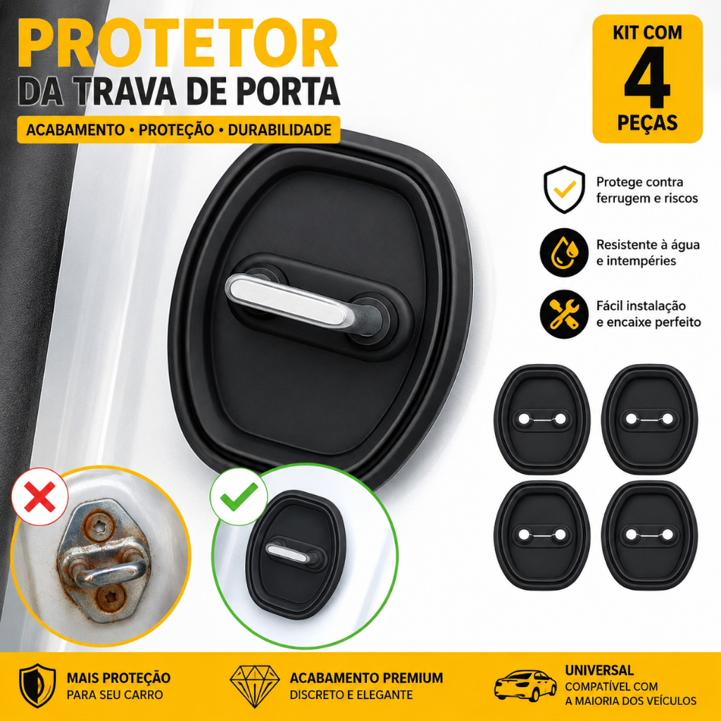 Protetor Fechadura Porta Carro Universal Anti Ferrugem Capa Trava Automotiva Silicone Kit 4 Peças