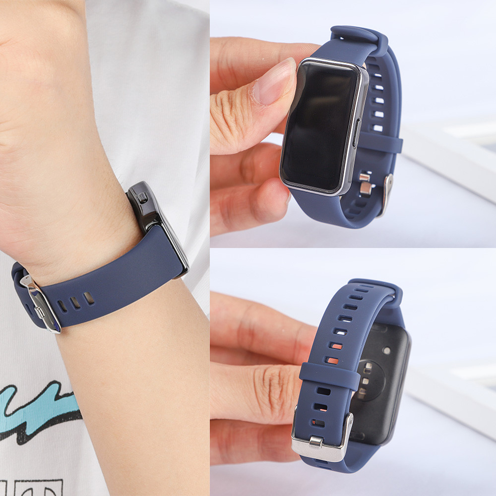 Pulseira De Silicone Com Fivela De Metal Para Huawei Band 10 9 8 Soft Sport Rubber Substituição Ajustável Acessórios De