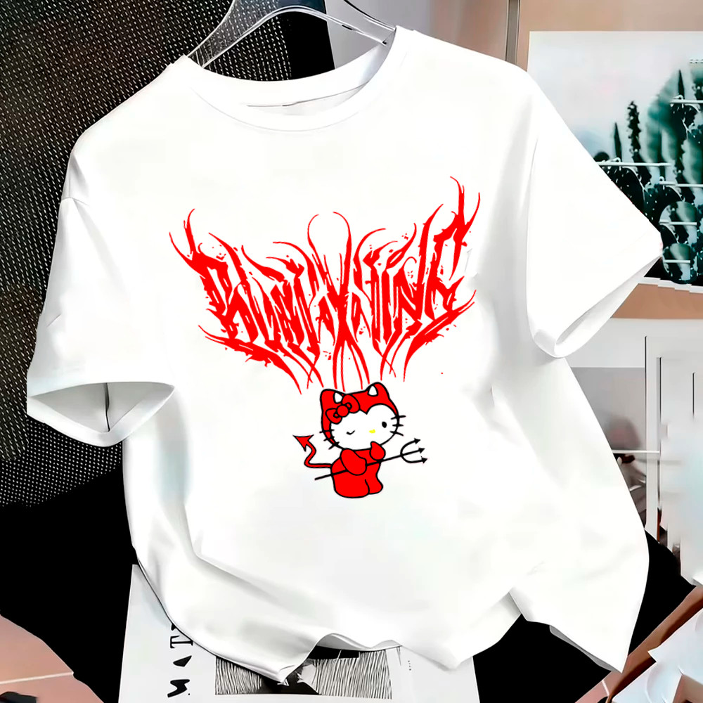 Camiseta Básica Gotico Demon Hello Kitty Kawaii Cat Cute Envio Rápido