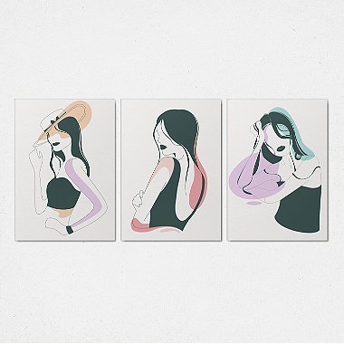 Trio Quadro Canvas Poses Feminina Borda Infinita 40x60cm