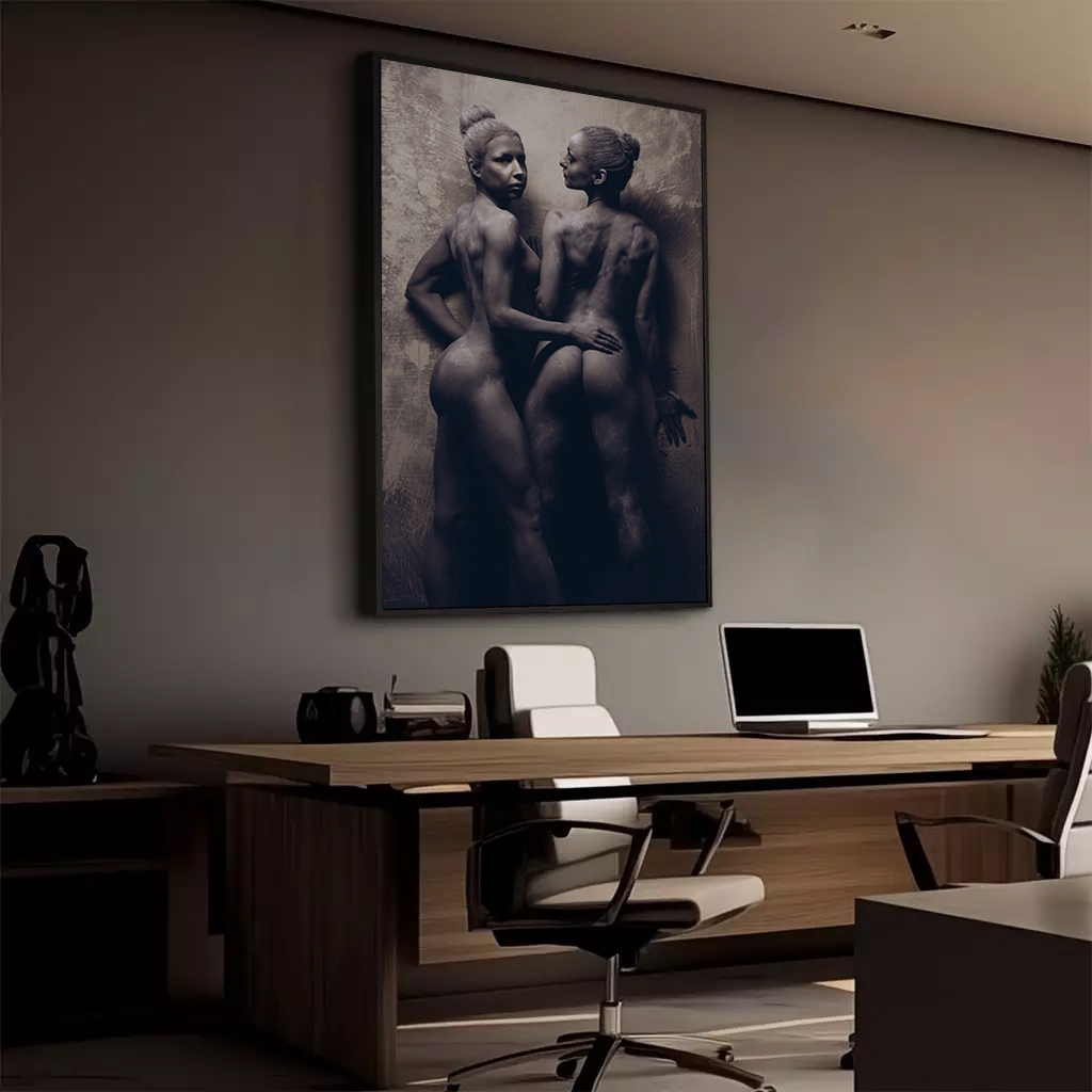 Quadro Duas Mulheres Corpo Humano Escultura Monocromático Pose Motel