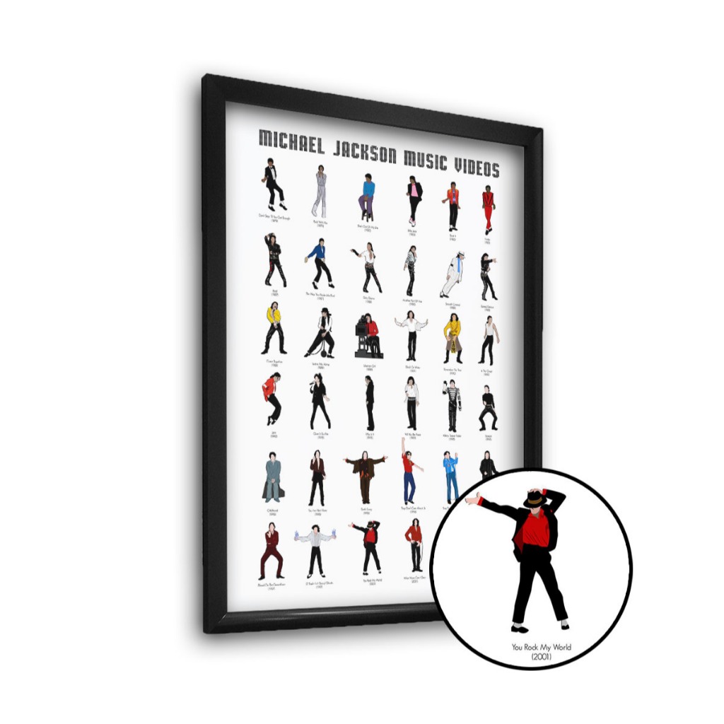 Quadro Michael Jackson Poses Músicas Clipes C/ Moldura A3