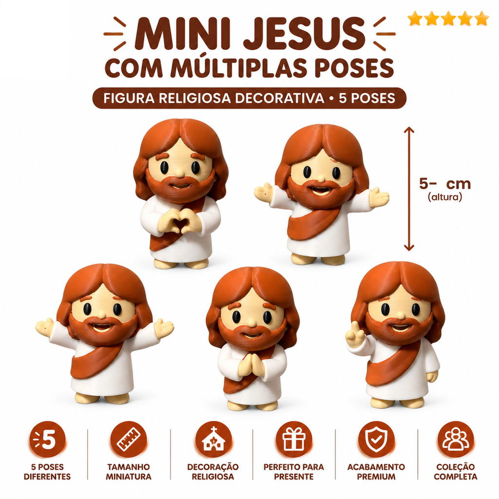 Mini Jesus com Poses - Boneco Religioso Decorativo  Figura de Jesus em Miniatura