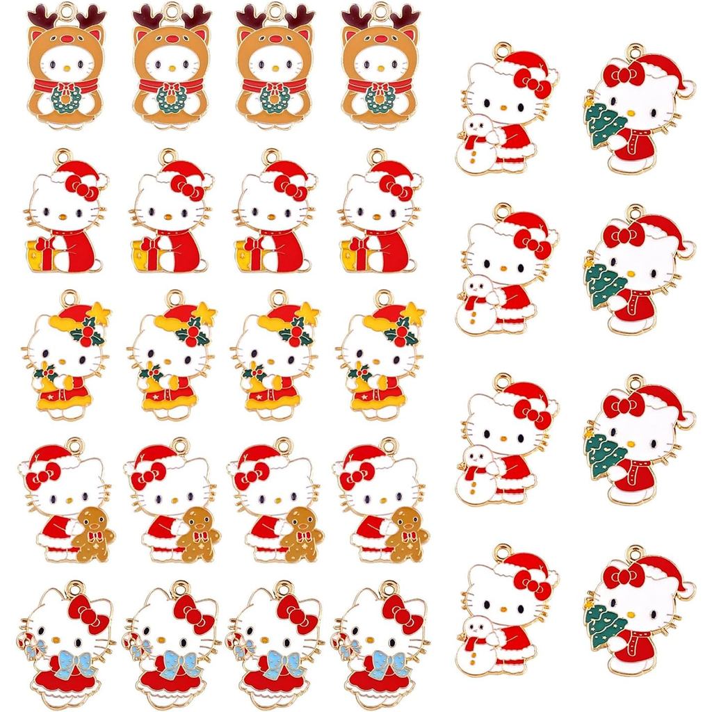 28 Pieces Christmas Enamel Cat Charms for Jewelry Making, 7 Styles Cute Pink Cat Charms Earring Necklace Bracelet Pendan
