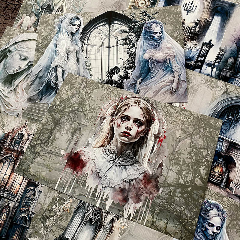Junk Journal Retro Dark Vampire Papel de fundo de casamento Horror Base de noiva Material de colagem Papel