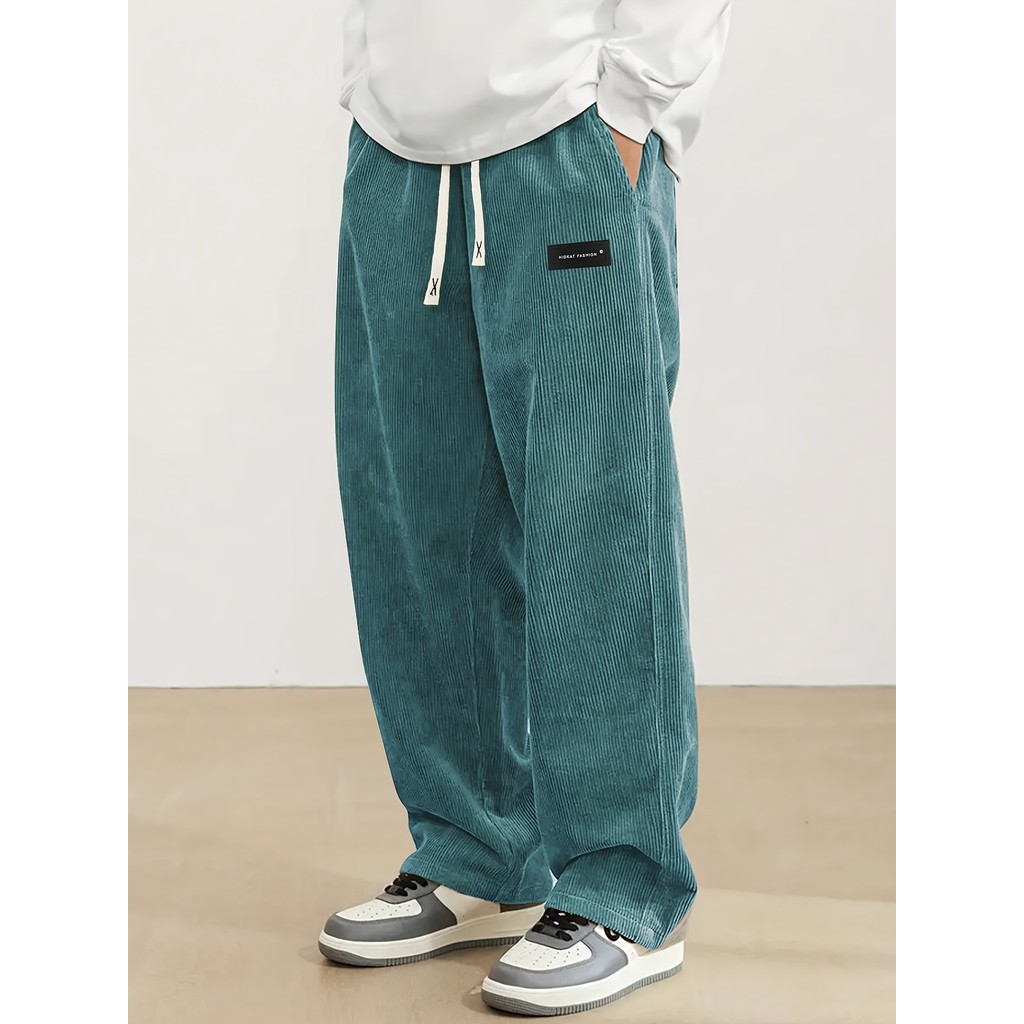 Men Corduroy Straight-Leg Long Pants with Drawstring Elastic Waist for Spring And Autumn, Casual And Sporty Pants for Da