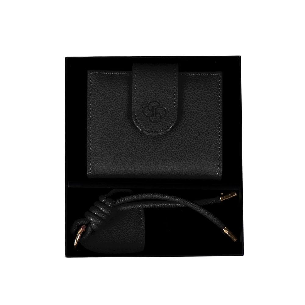 Kit Carteira + Chaveiro Feminino Preto