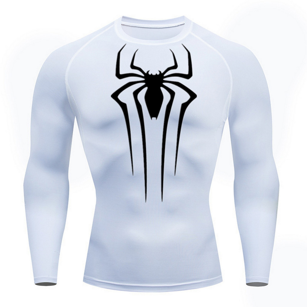 Men Long-sleeved Top Spider Print Men's Spring Fall Long Sleeve Compression T-shirt Skinny Fit Breathable Soft Fabric Sw
