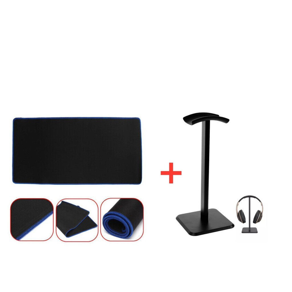 Kit Mouse Pad Gamer Extra Grande + Suporte para Fone Gamer Preto