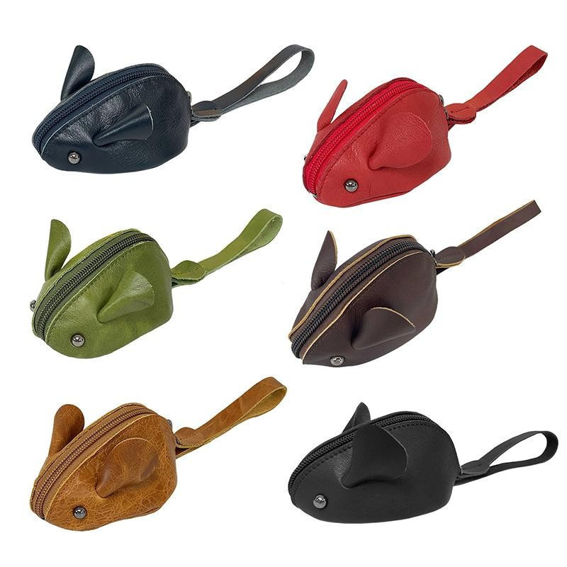 [largeloohg] Bolsa De Moedas De Mouse De Couro Genuíno Armazenamento De Fone De Ouvido Carteira Pequena Fofa Multifuncio