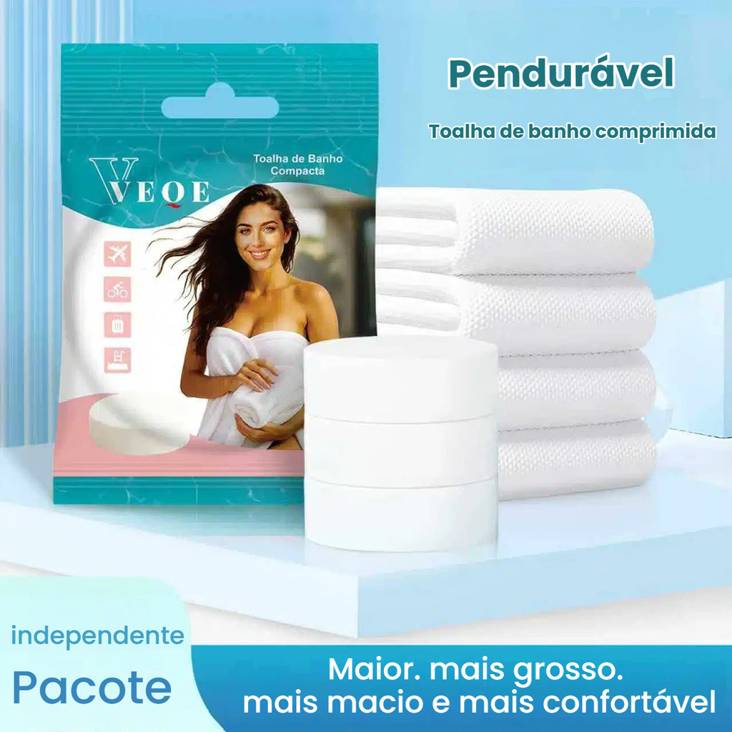 Toalhas Comprimidas de Banho 70x140cm – Portátil para Viagem, Praia, Camping e Academia