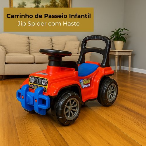 Carrinho Passeio Infantil Jip Spider Haste Plástico Metal Multicolorido Maral