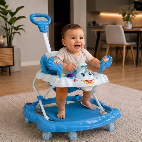 Andador Infantil Empurrador Interativo Azul Plástico Metal 12kg UNIToys
