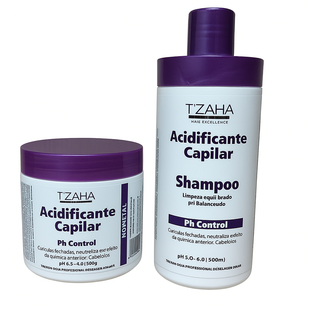 Kit Acidificante Capilar Tzaha Shampoo  Máscara | PH Control Sem Metal 500ml e 500g