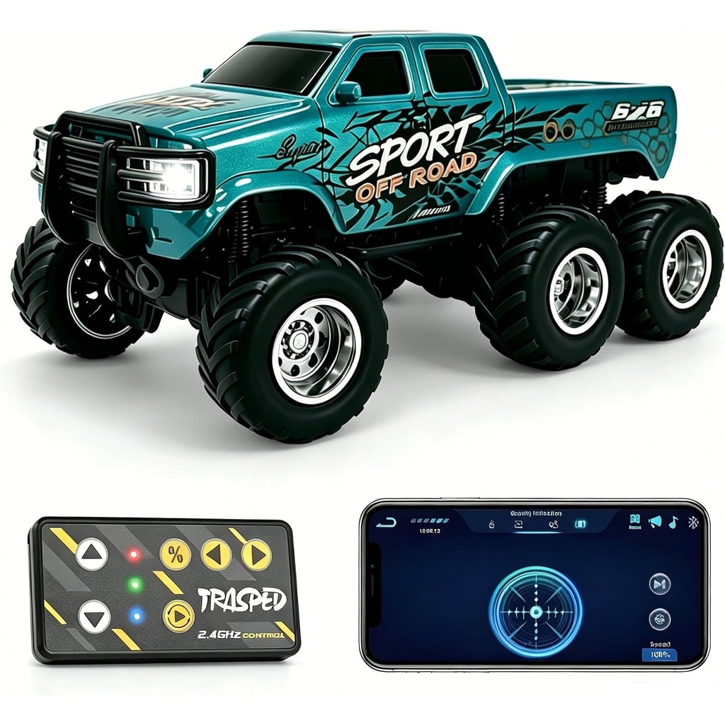 1/64 Mini Rc Monster Truck 6x6 Carro Remoto Off Road Para Crianças E Adultos | De Metal Resistente 3 Velocidades Control
