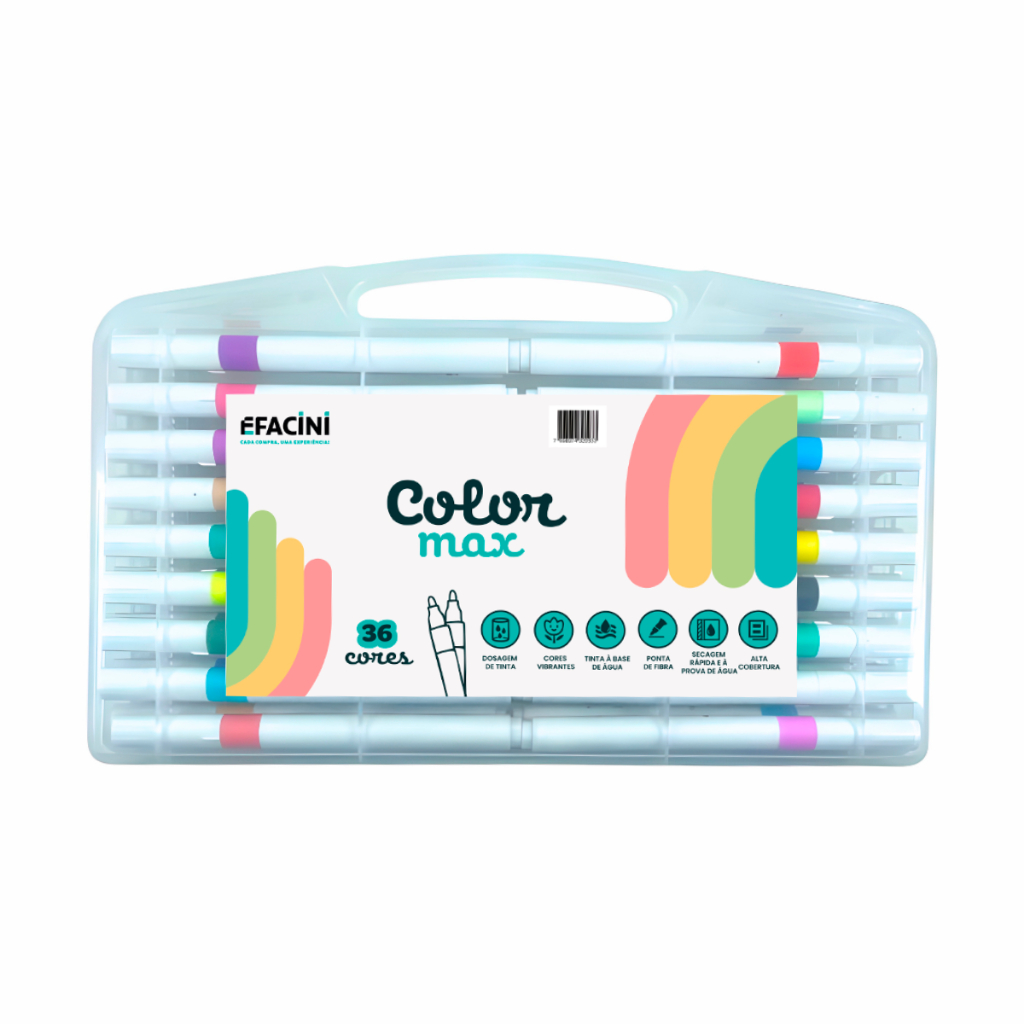 Kit Caneta Hidrográfica Hidrocor 36 Cores Ponta Fibrosa