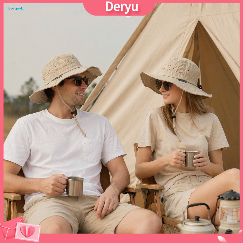 Camping Hat with Ventilation Summer Breathable Mesh Fisherman Quick-dry Big Brim Sun Sweat-resistant Bucket Cap for Hiki