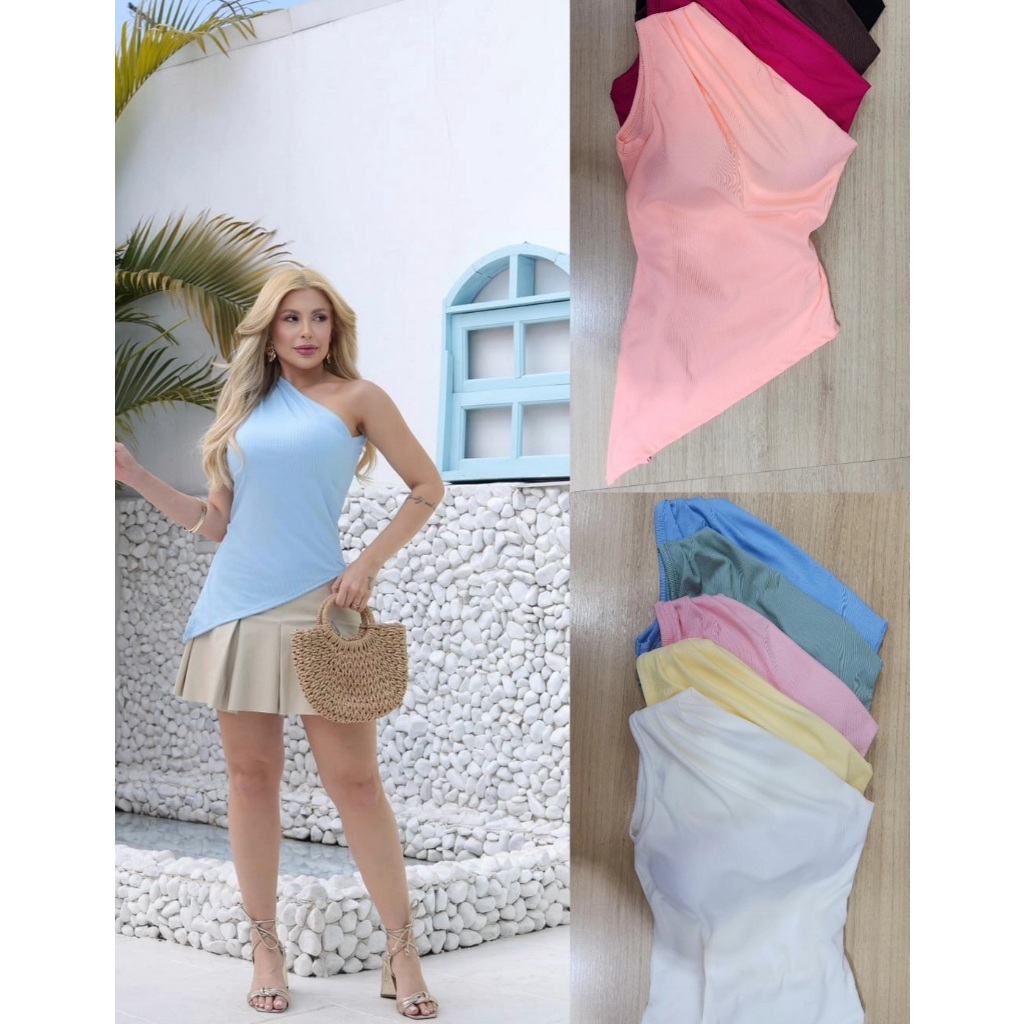Blusa REGATA ASSIMÉTRICA COM VENDA LATERAL TECIDO RIBANA COM BOJO TAMANHO ÚNICO(38_44)
