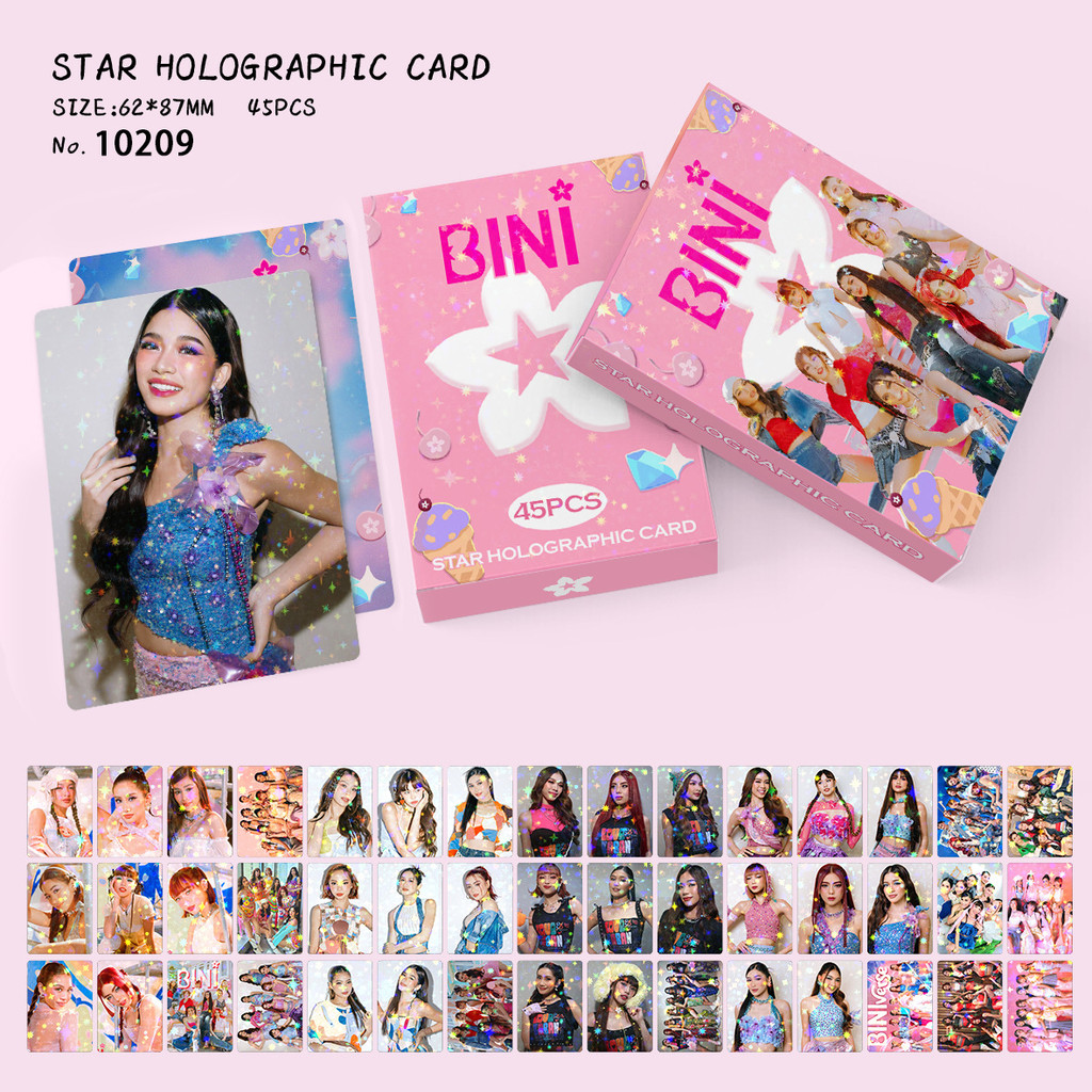 Agora 45 grupos de meninas BINI Star Flash Cards Cheer Pink Collection Cartões fotográficos Cartão postal caseiro Cartõe