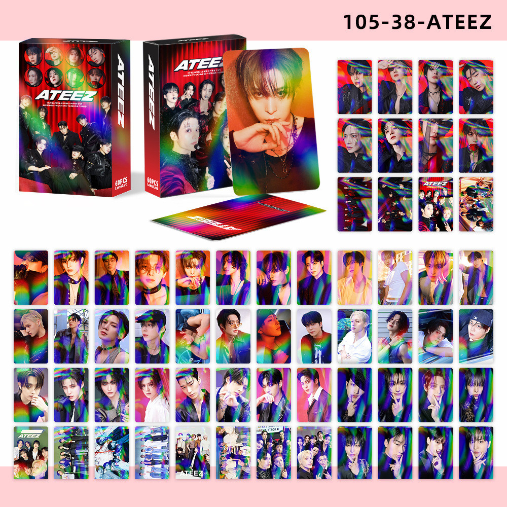 60 ATEEZ Grupo Masculino Cartão Laser Cartão Flash KPOP Star Collection Cartão Mercadoria LOMO