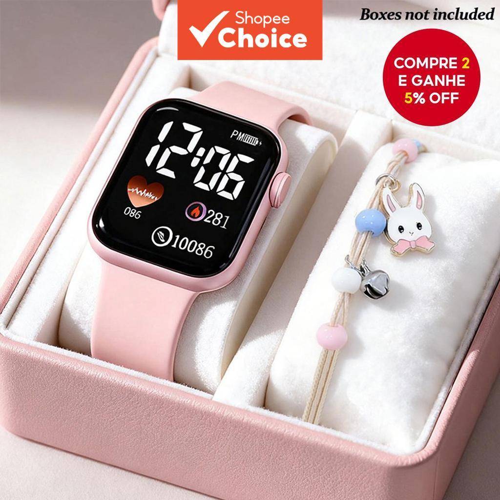 Crianças Luminosa Digital Esporte Relógio Para Meninos Meninas Silicone Banda Coelho Pulseira Conjunto Unisex Estudante