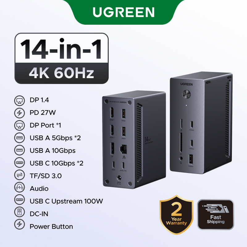 UGREEN 140W GaN Power 14 Em 1 Docking Station DP 8K @ 60Hz 10Gbps 30Hz HDMI 4K Estação De Carregamento De Mesa Multiport