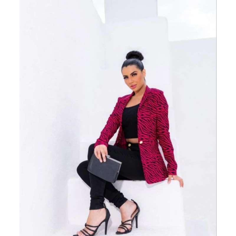 Blazer max feminino animal print zebra pink bengaline