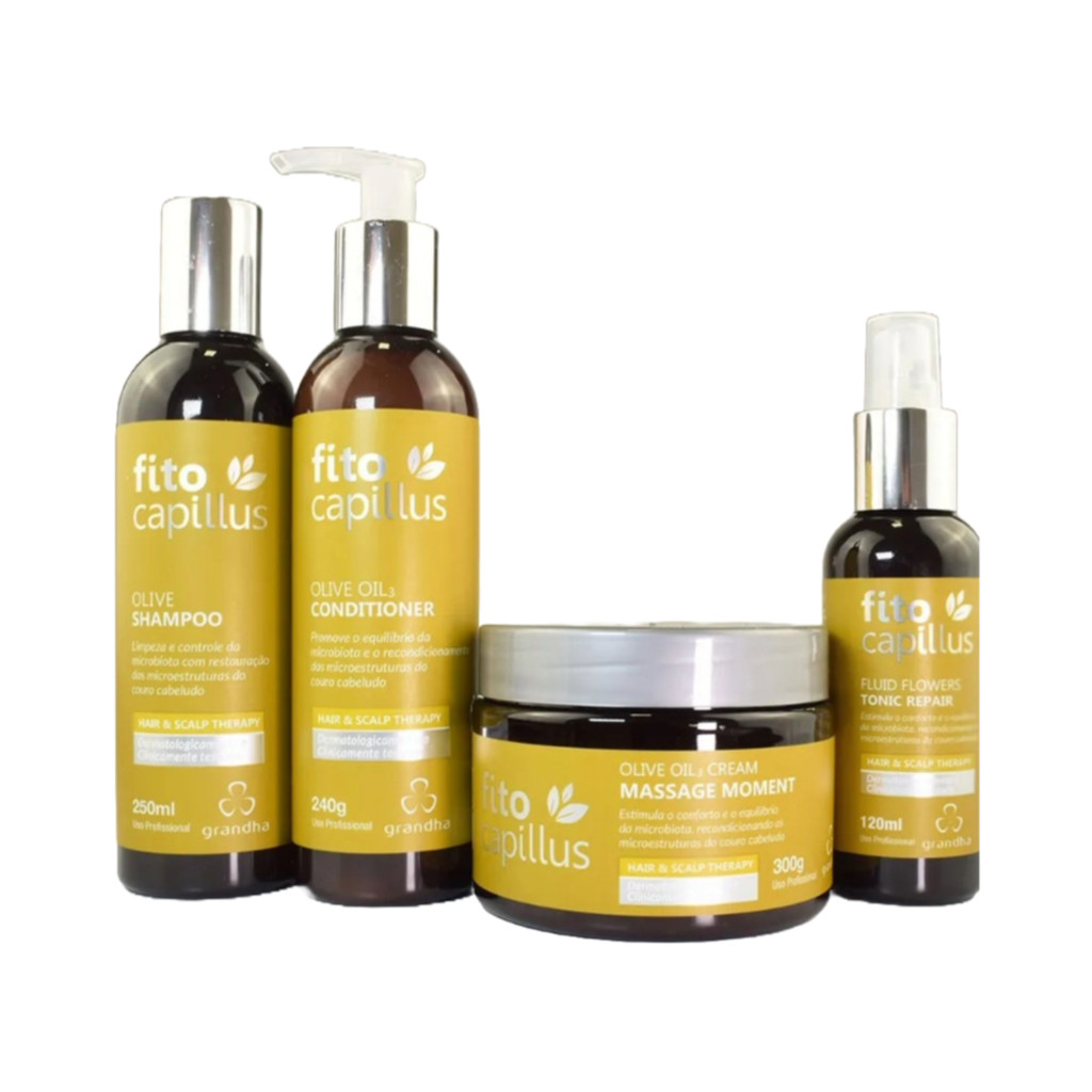 Kit Fito Capillus Olive Shampoo Condicionador Máscara e Tônico Equilíbrio da Microbiota