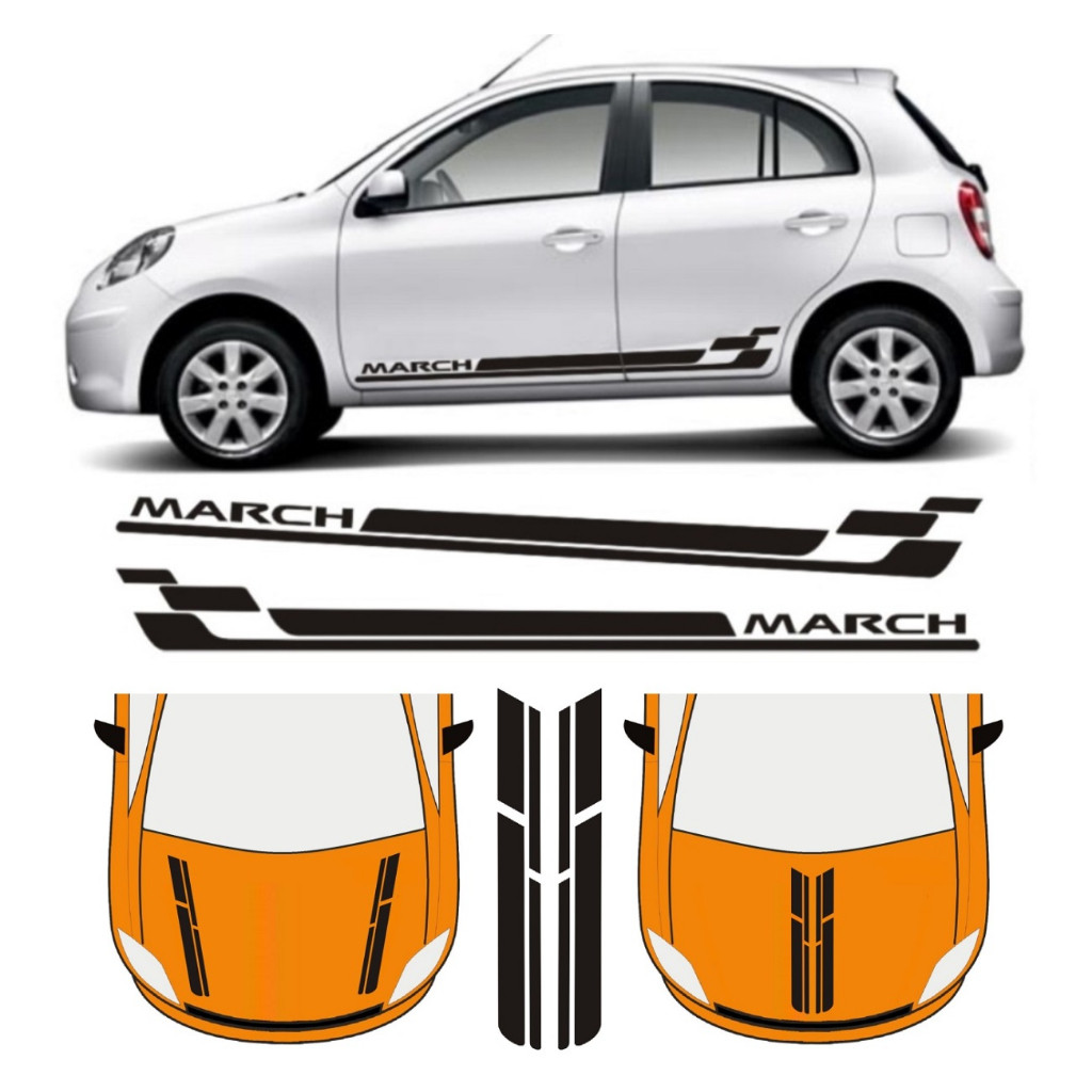 Adesivo Lateral Para March Nissan Faixa Ma3 E Capô C4 Tuning