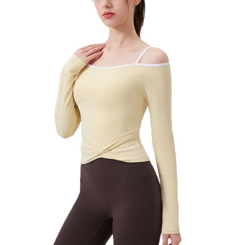 SHAMZU Color Blocking Sports Camiseta De Manga Comprida Nó Feminino Com Almofada No Peito Yoga Top Sutiã De Fitness De S