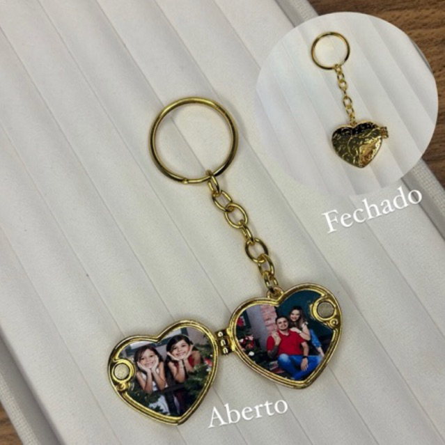 Chaveiro Personalizado com Duas fotos Coração Verniz Italiano 3 milésimo de ouro ótima opção para presente