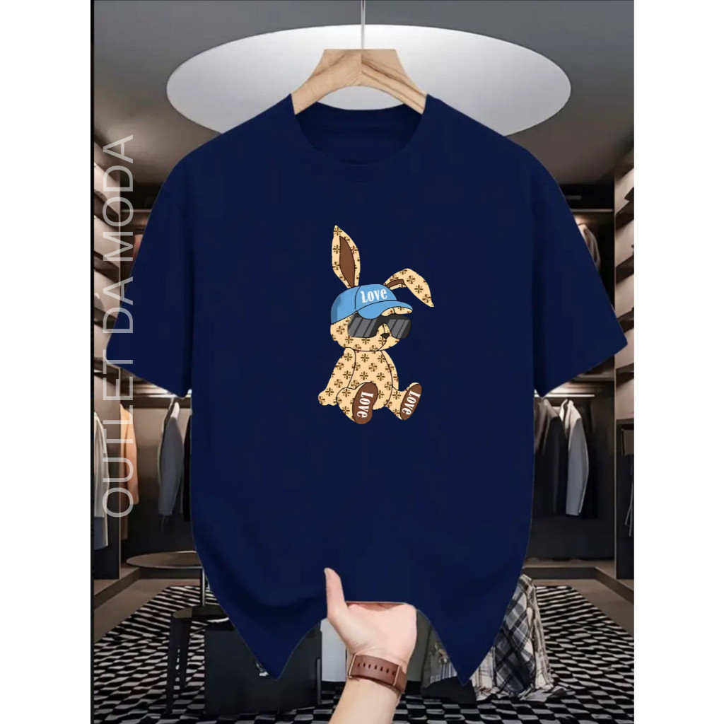 Camiseta Masculina Streetwear Bunny Luxury Camisa Estampada - 100% Algodão 30.1 Premium