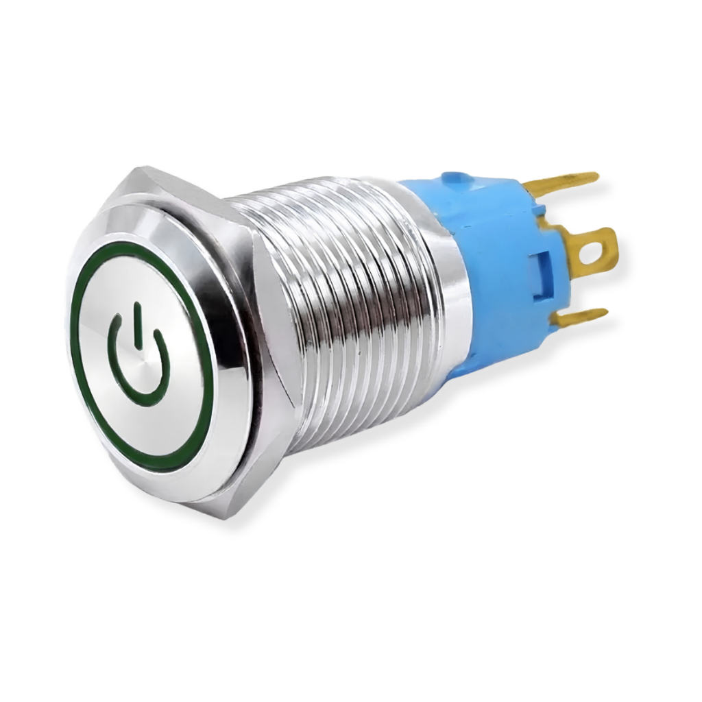 Botão Push Button LED Verde Inox 19mm Para Automação Arduino Raspberry Painel Elétrico 5A 250VAC