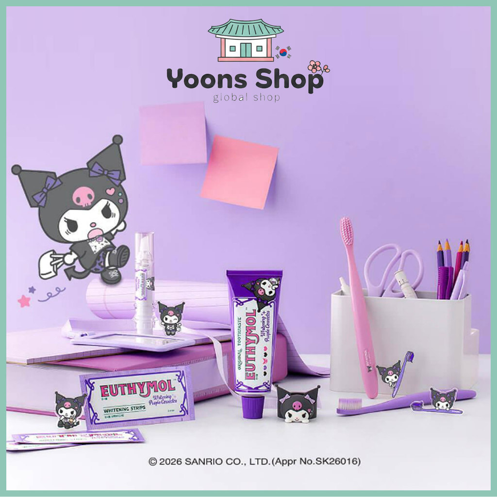 [EUTHYMOL x Sanrio Characters] Pasta de dentes Purple Corrector / Escova de dentes / Programa de clareamento