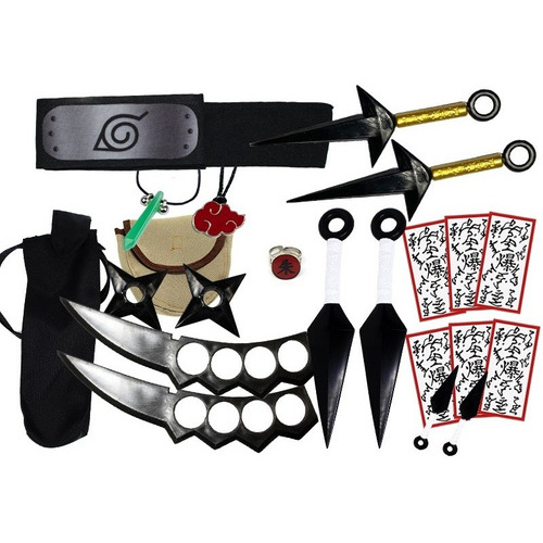 Kit Bolsinha Shuriken Kunai Colar Bandana Ninja P/ Cosplays