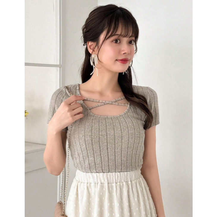 Camiseta cinza FRIFUL fleece listrada estilo coreano vintage coquette cottagecore lolita soft kawaii aesthetic