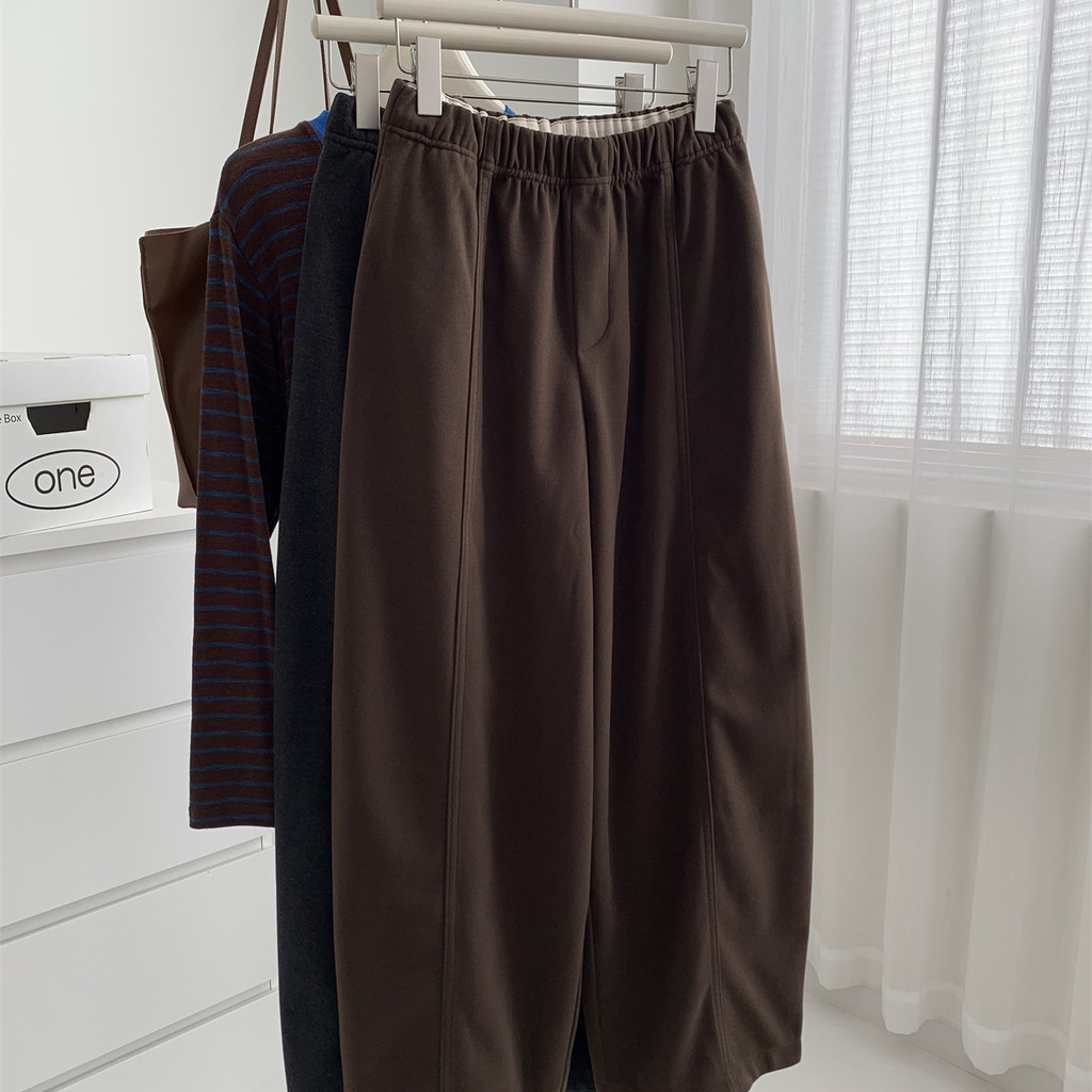 Relaxed and casual style, brushed fleece wide-leg pants for women, slimming and hip-covering, vintage thickened workwear