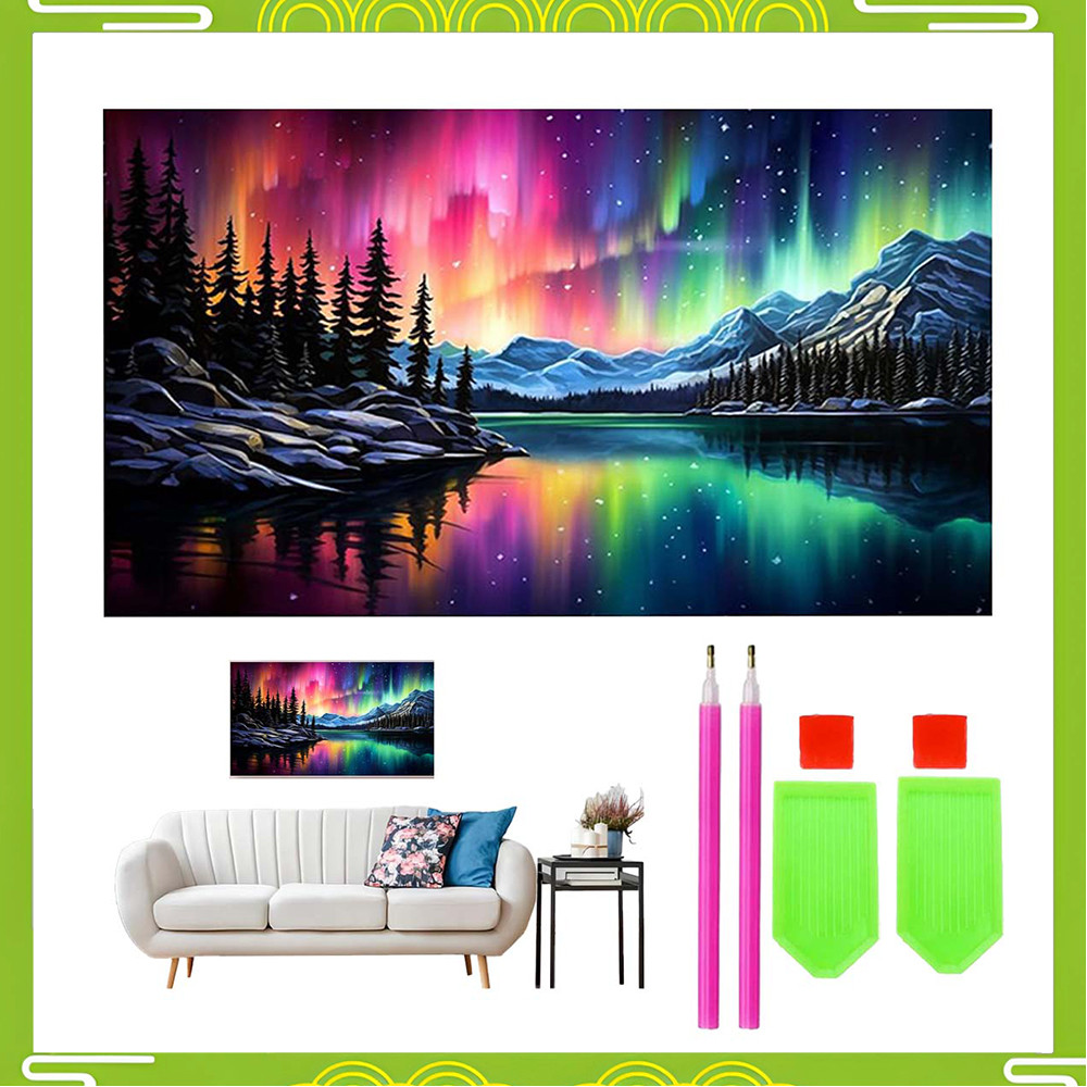 Aurora Night Forest 70 x 40 cm Quadrado Diamante Pintura Conjunto Completo Pacote de Material Feito à Mão